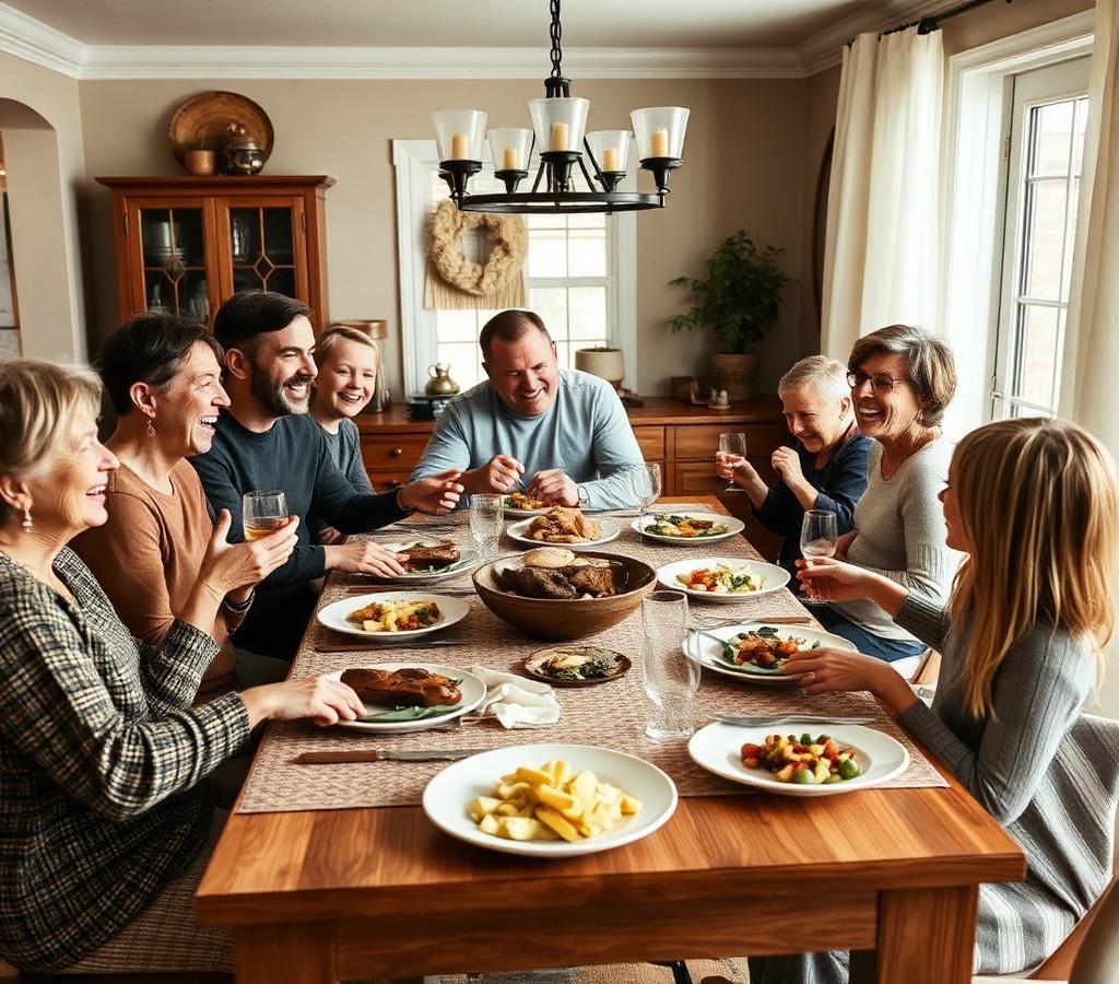 Family sharing a meal in their home